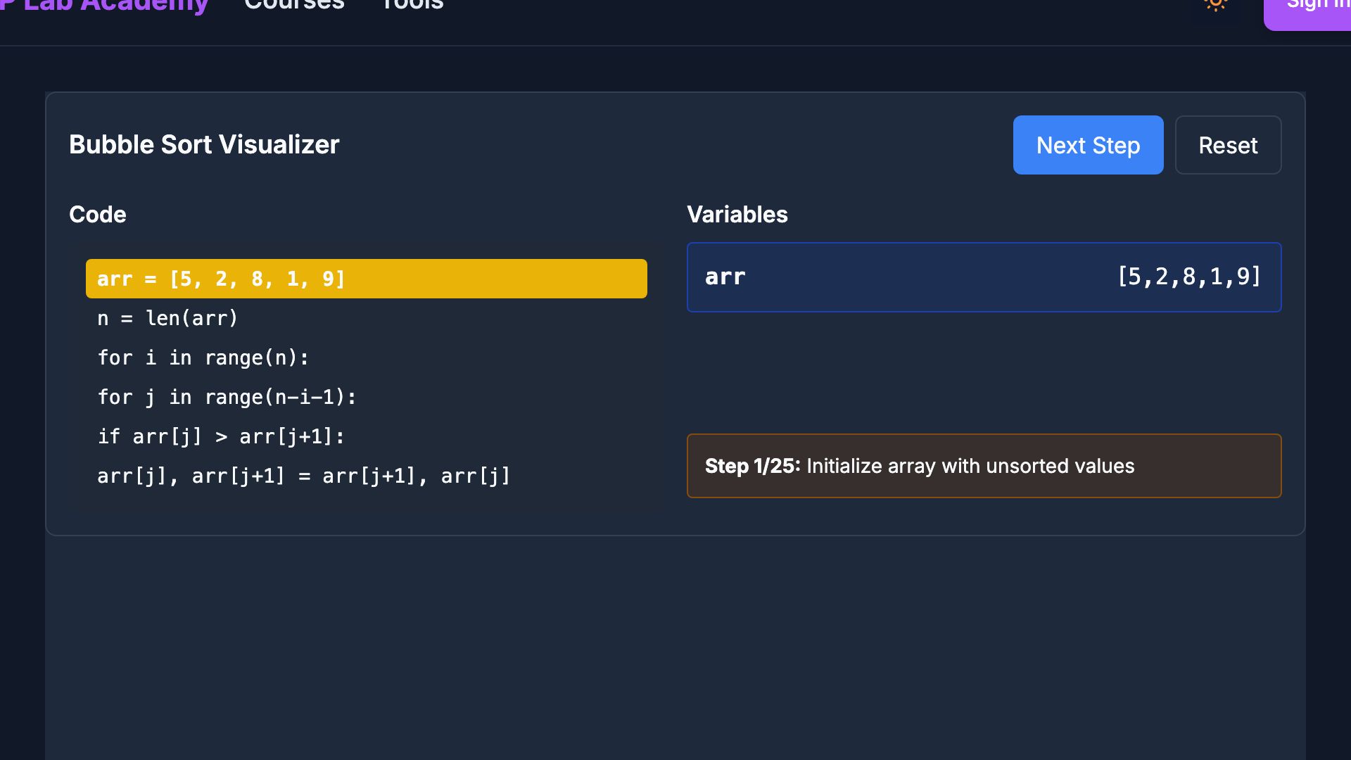 Preview of Algorithm Stepper
