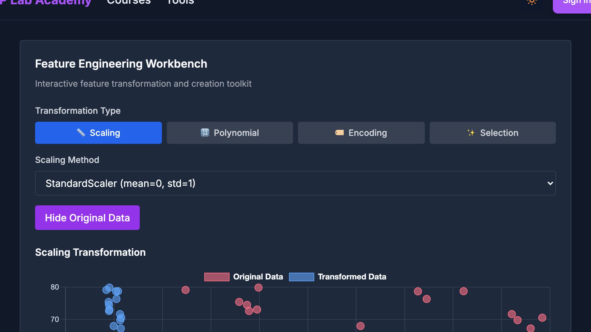 Preview of Feature Engineering Workbench