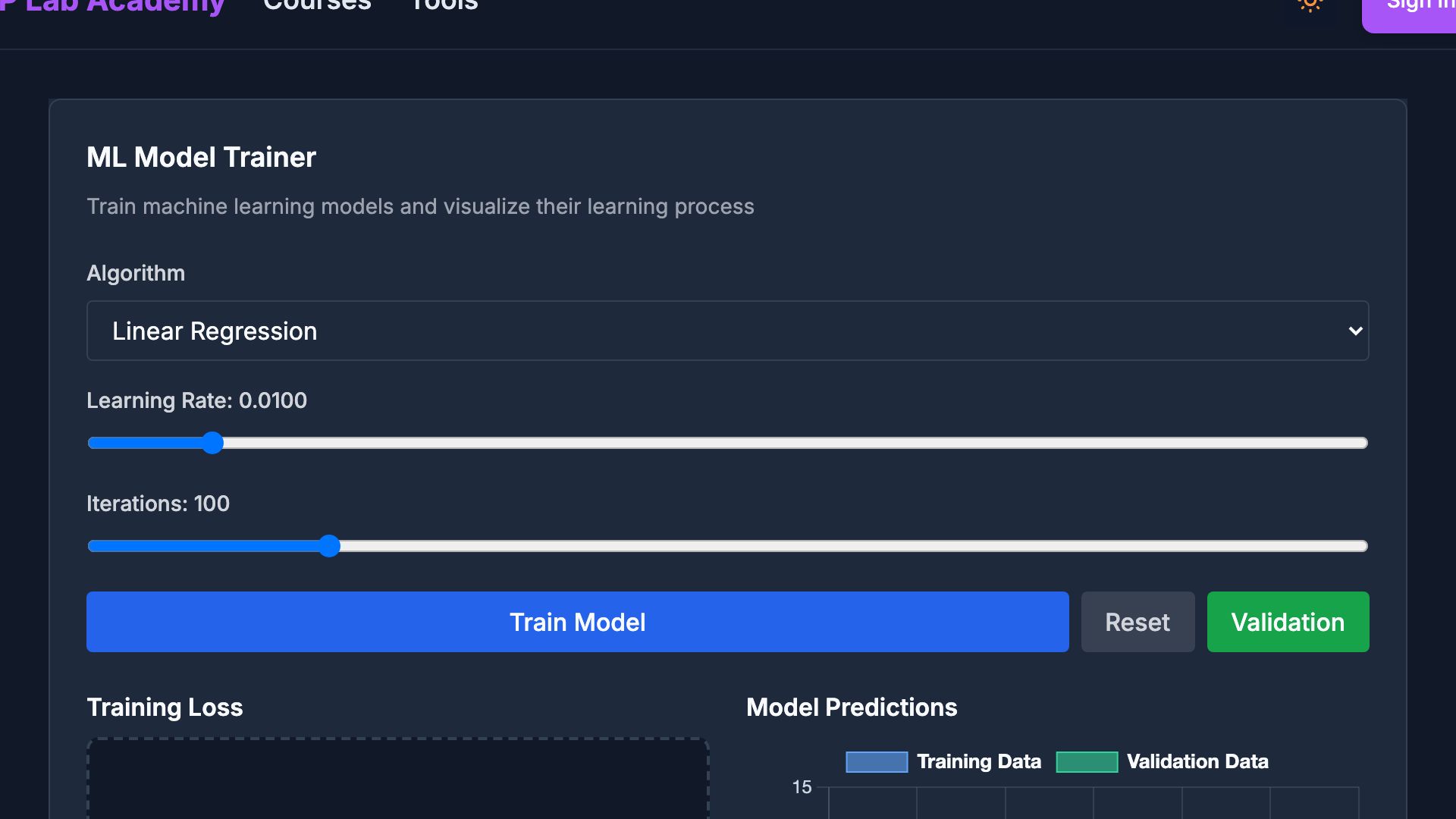 Preview of ML Model Trainer
