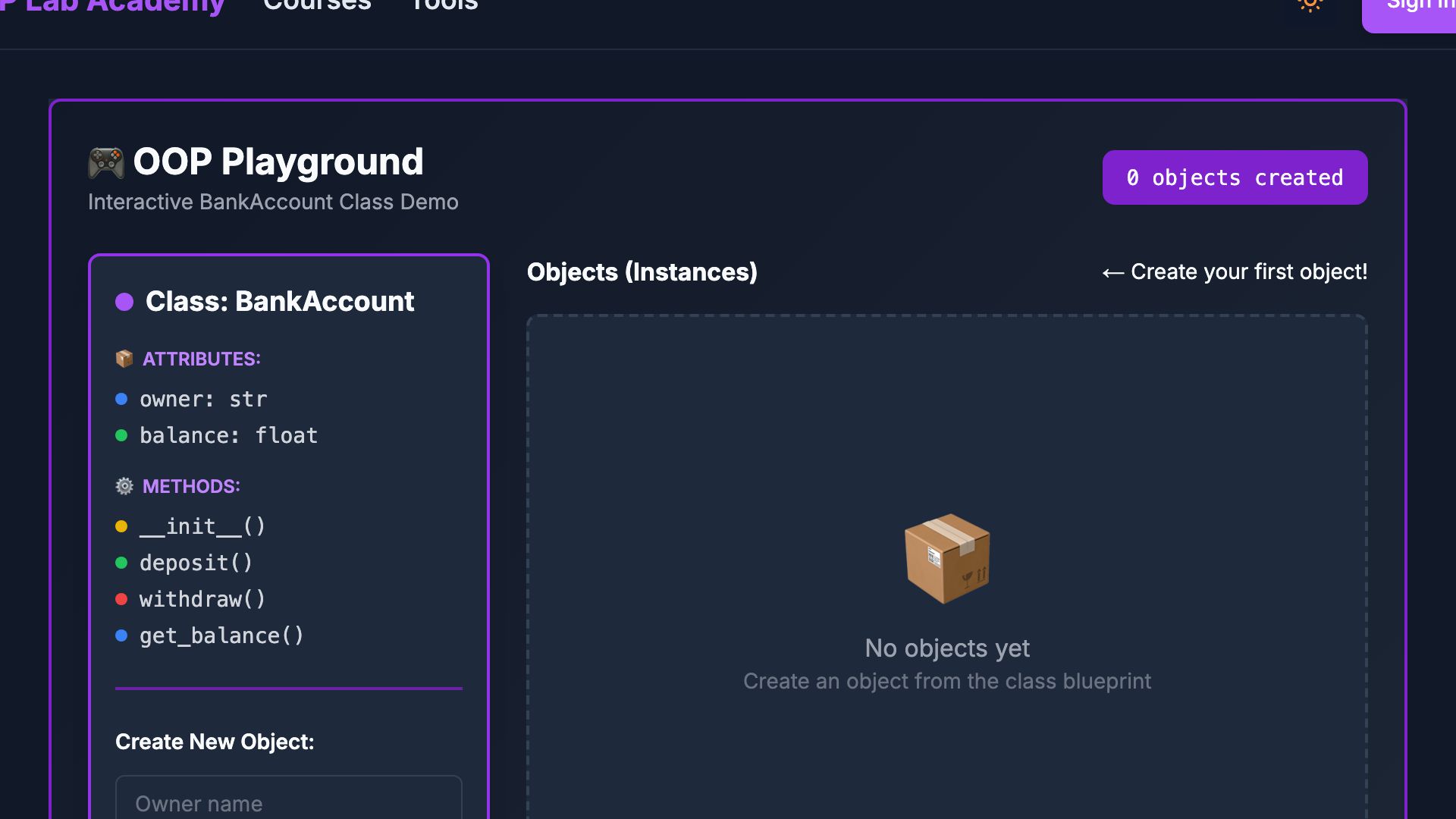 Preview of OOP Playground